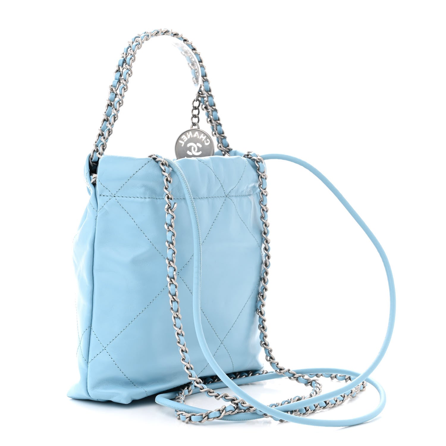 Chanel Shiny Calfskin Quilted Mini 22 Light Blue 3 of 10
