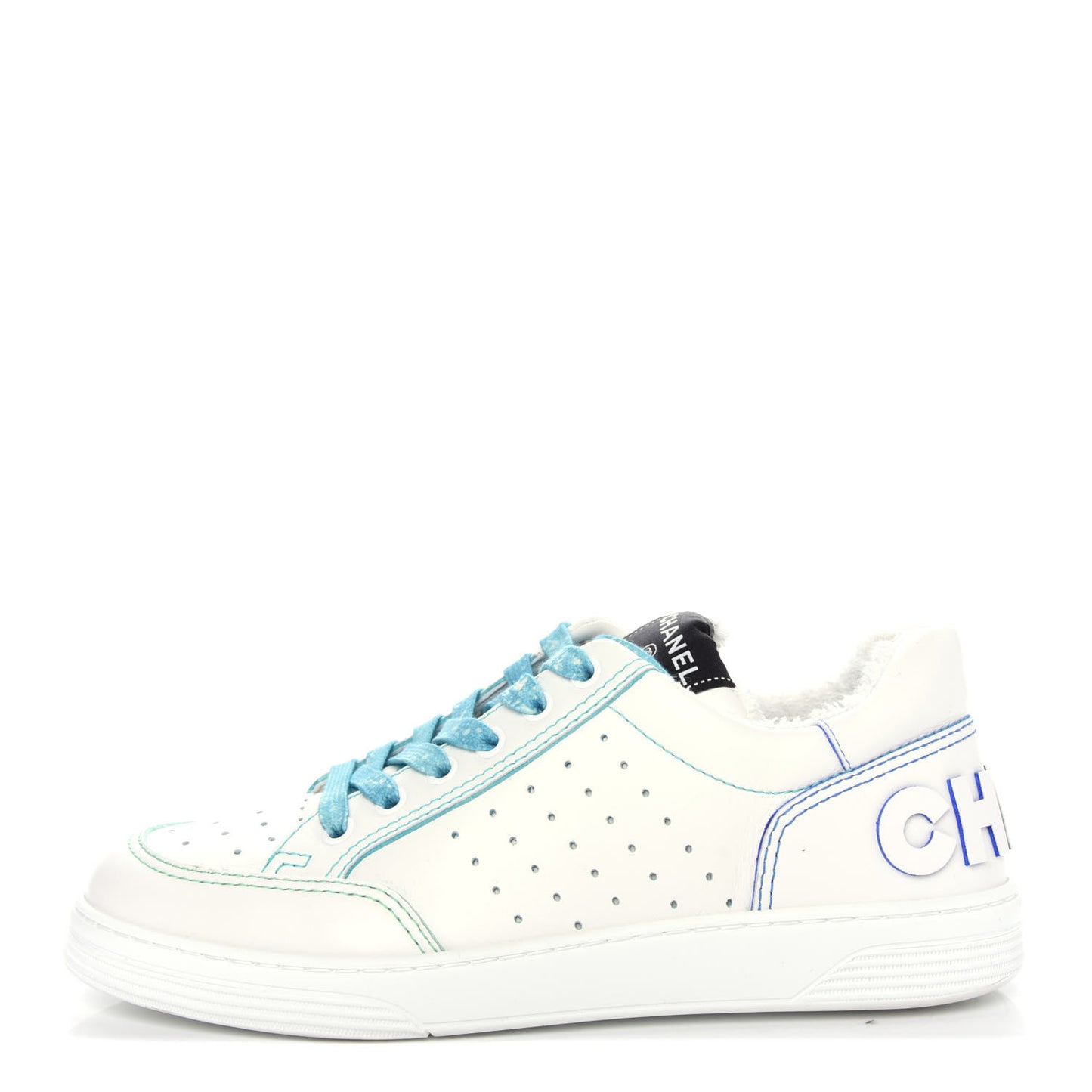 Calfskin Womens Logo Sneakers 38.5 White Blue