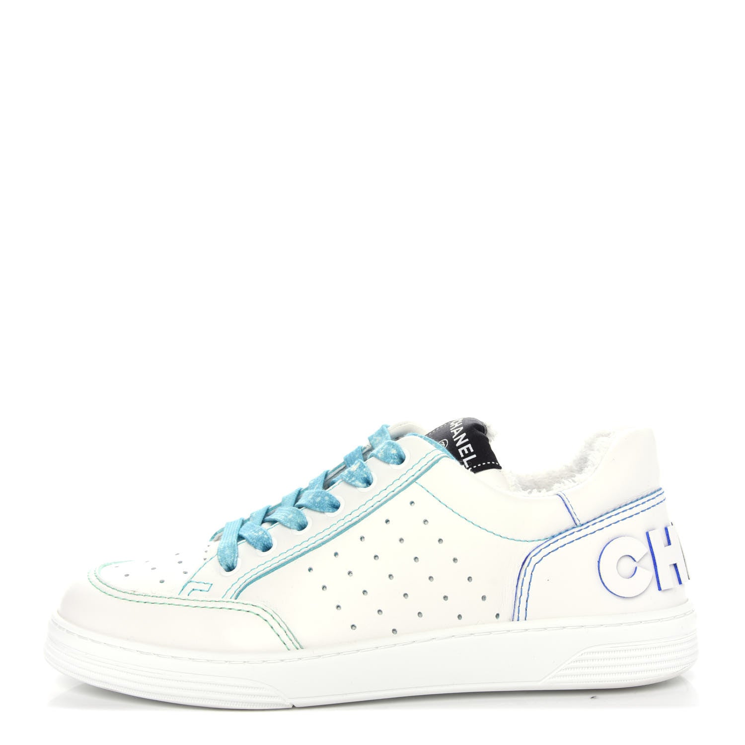 Chanel Calfskin Womens Logo Sneakers 38.5 White Blue 1 of 11
