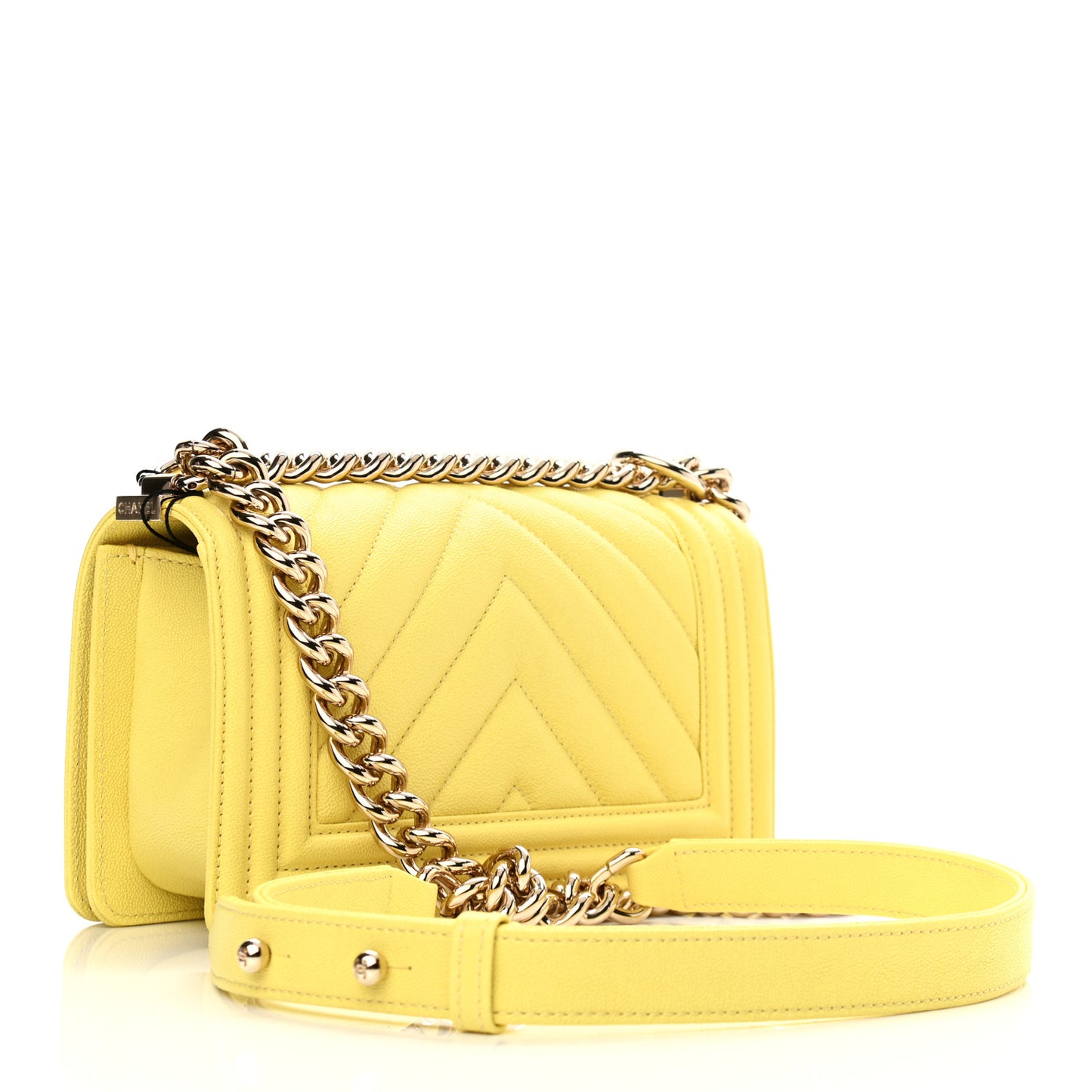 Caviar Chevron Quilted Small Boy Flap Yellow