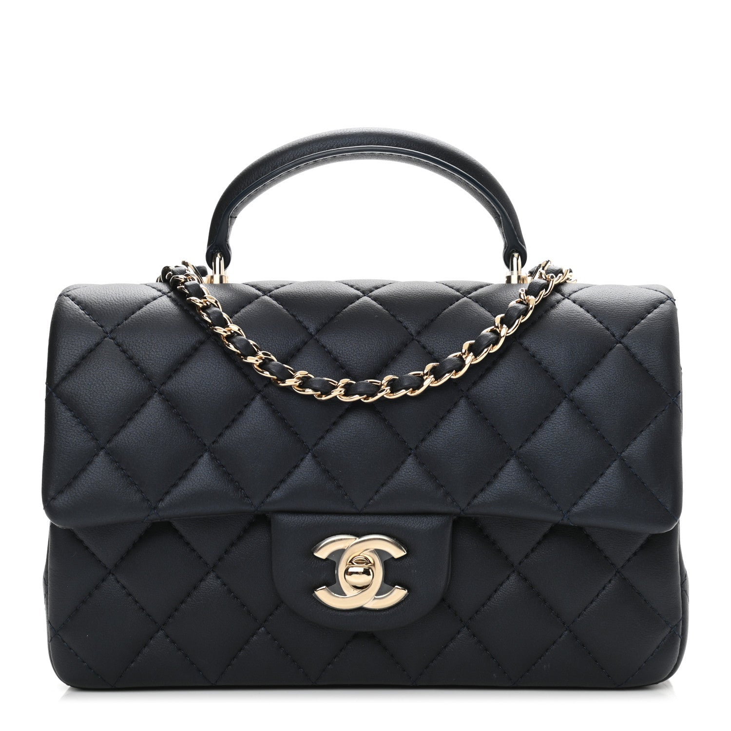 Chanel Lambskin Quilted Mini Top Handle Rectangular Flap Navy Blue 1 of 11