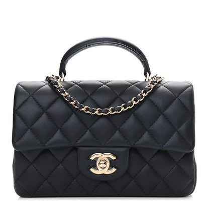 Chanel Lambskin Quilted Mini Top Handle Rectangular Flap Navy Blue 1 of 11