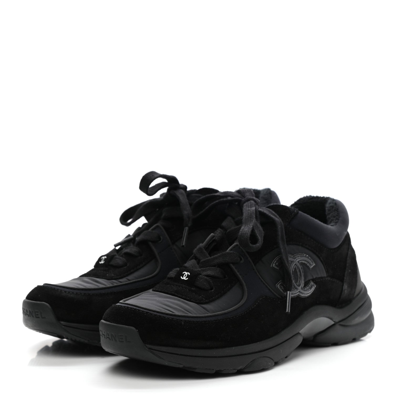 Chanel Nylon Calfskin Suede CC Sneakers 37 Black 3 of 9
