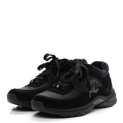 Chanel Nylon Calfskin Suede CC Sneakers 37 Black 3 of 9