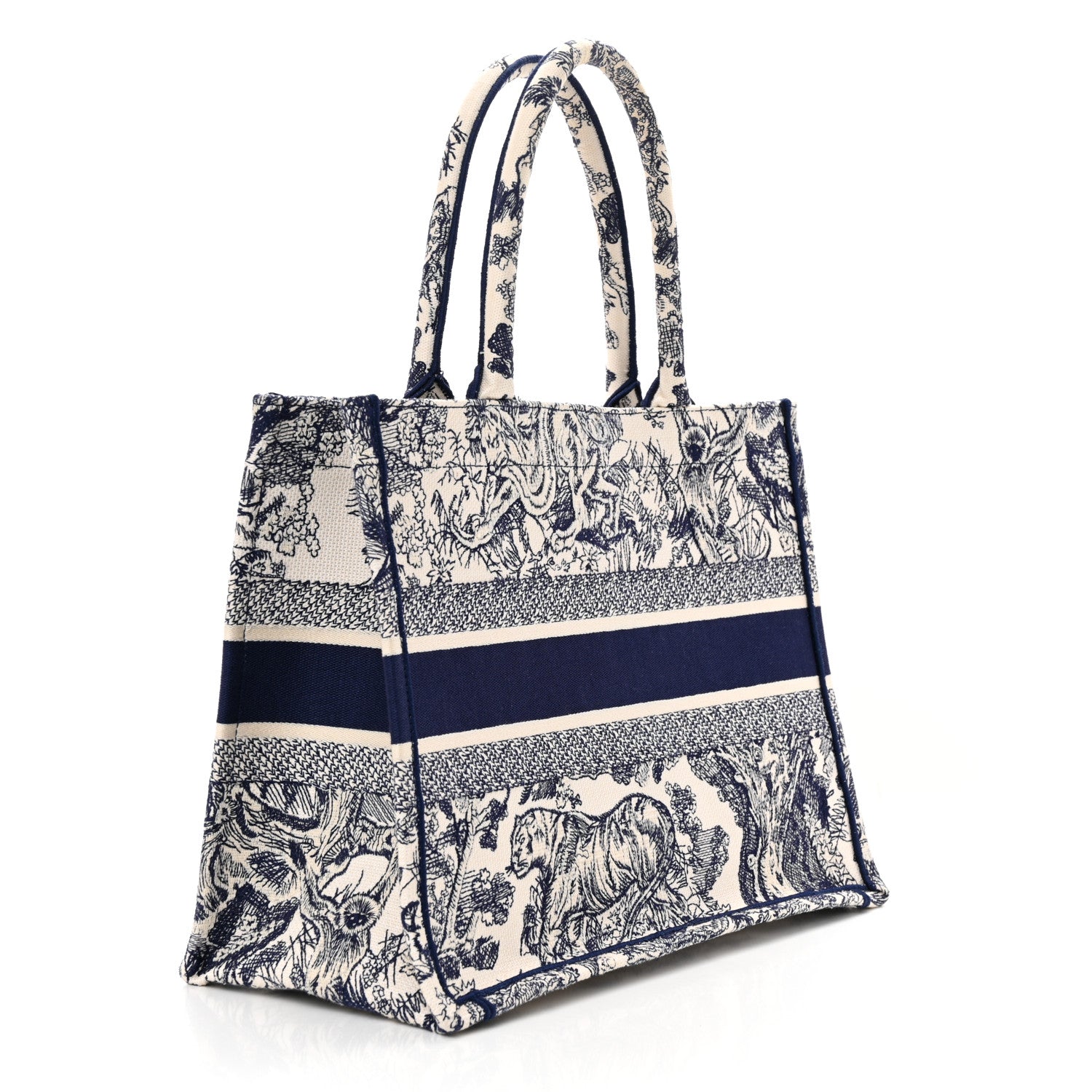 Christian Dior Canvas Embroidered Medium Toile De Jouy Reverse Book Tote Blue 3 of 12