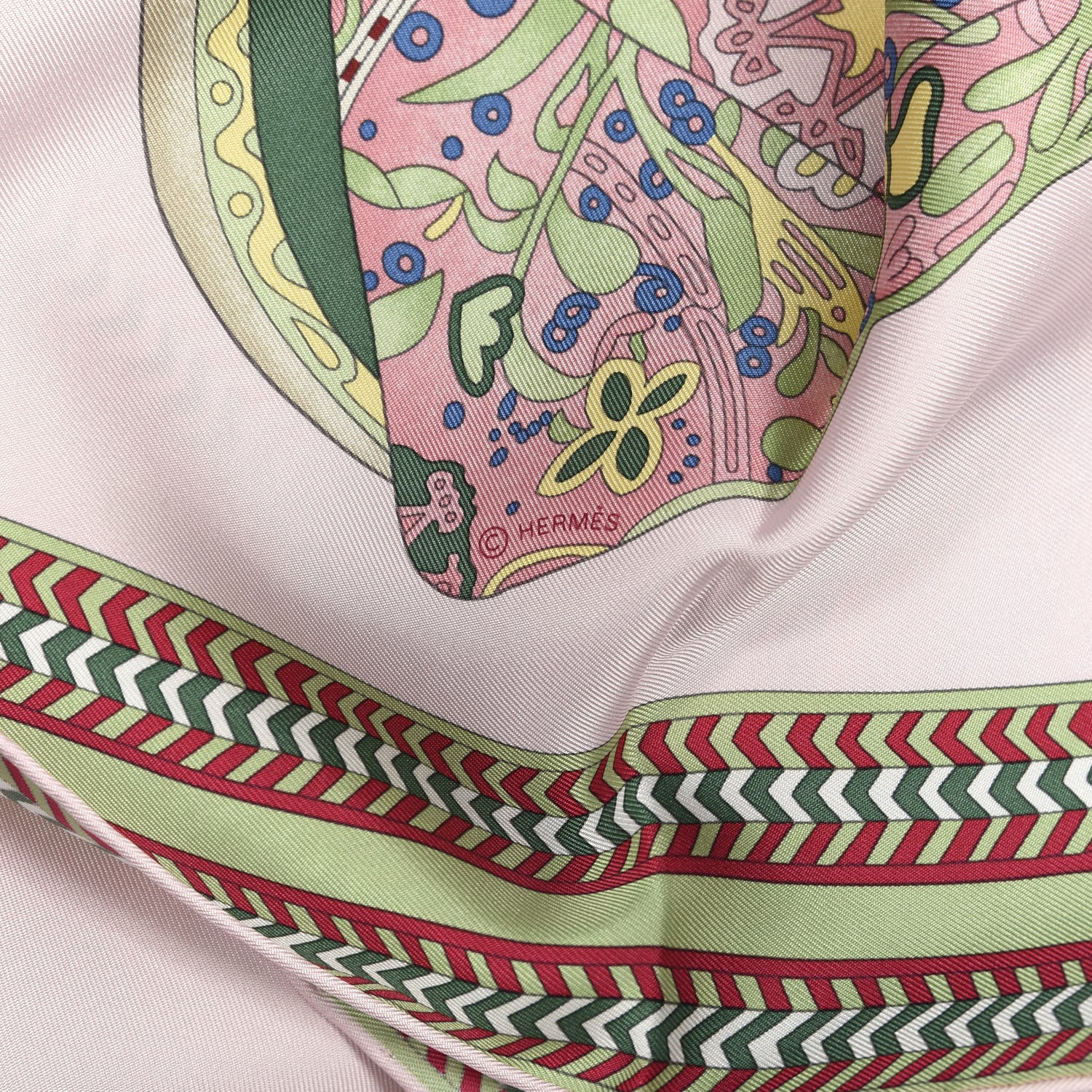 Hermes Silk Selle Des Steppes Scarf 90 Rose Pale Bleu Jean 4 of 5