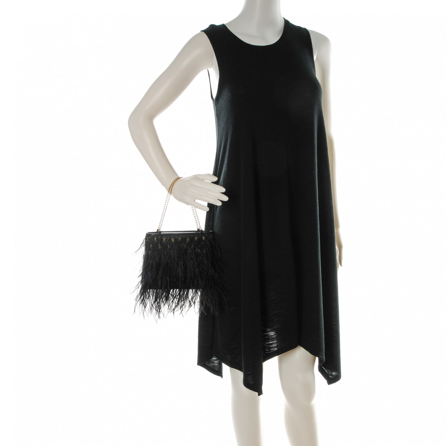 Ostrich Feather Beaded CC Evening Bag Black