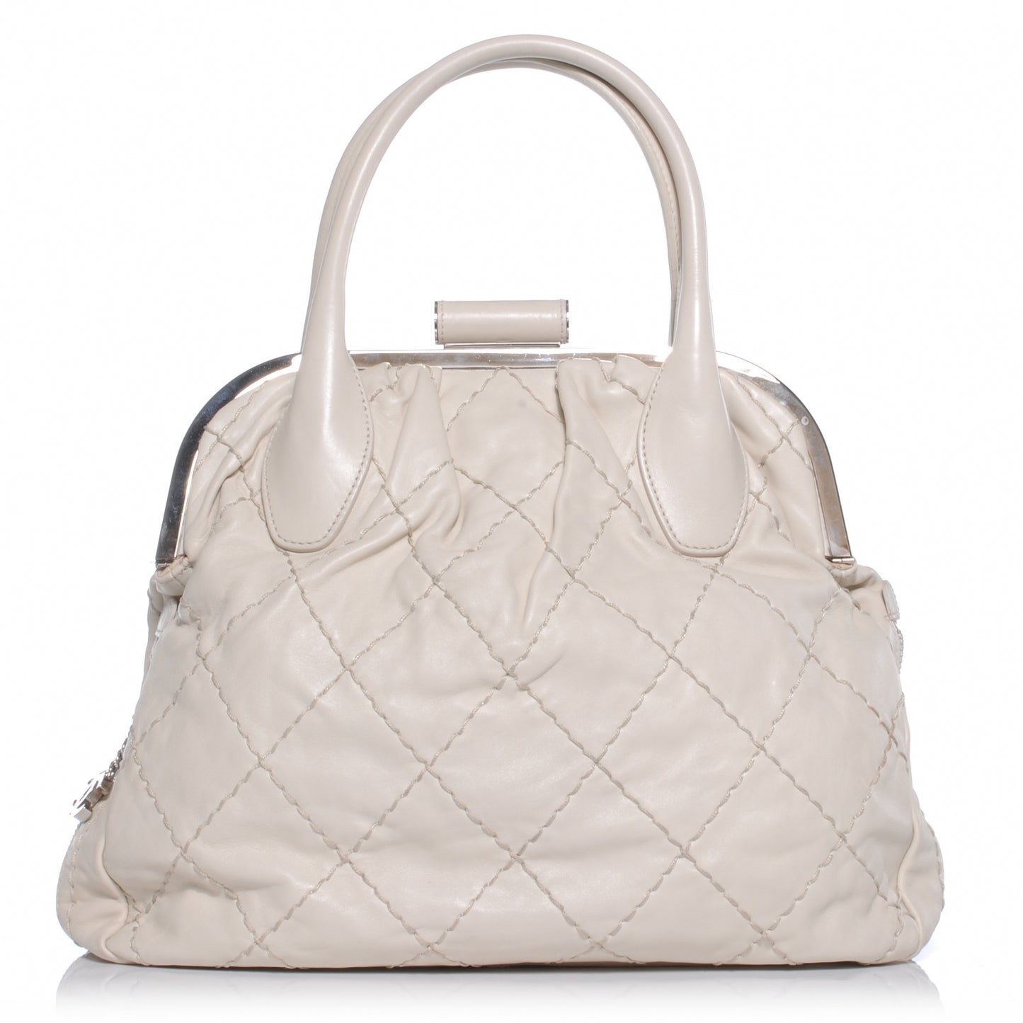 Calfskin Stitched Expandable Frame Bag White