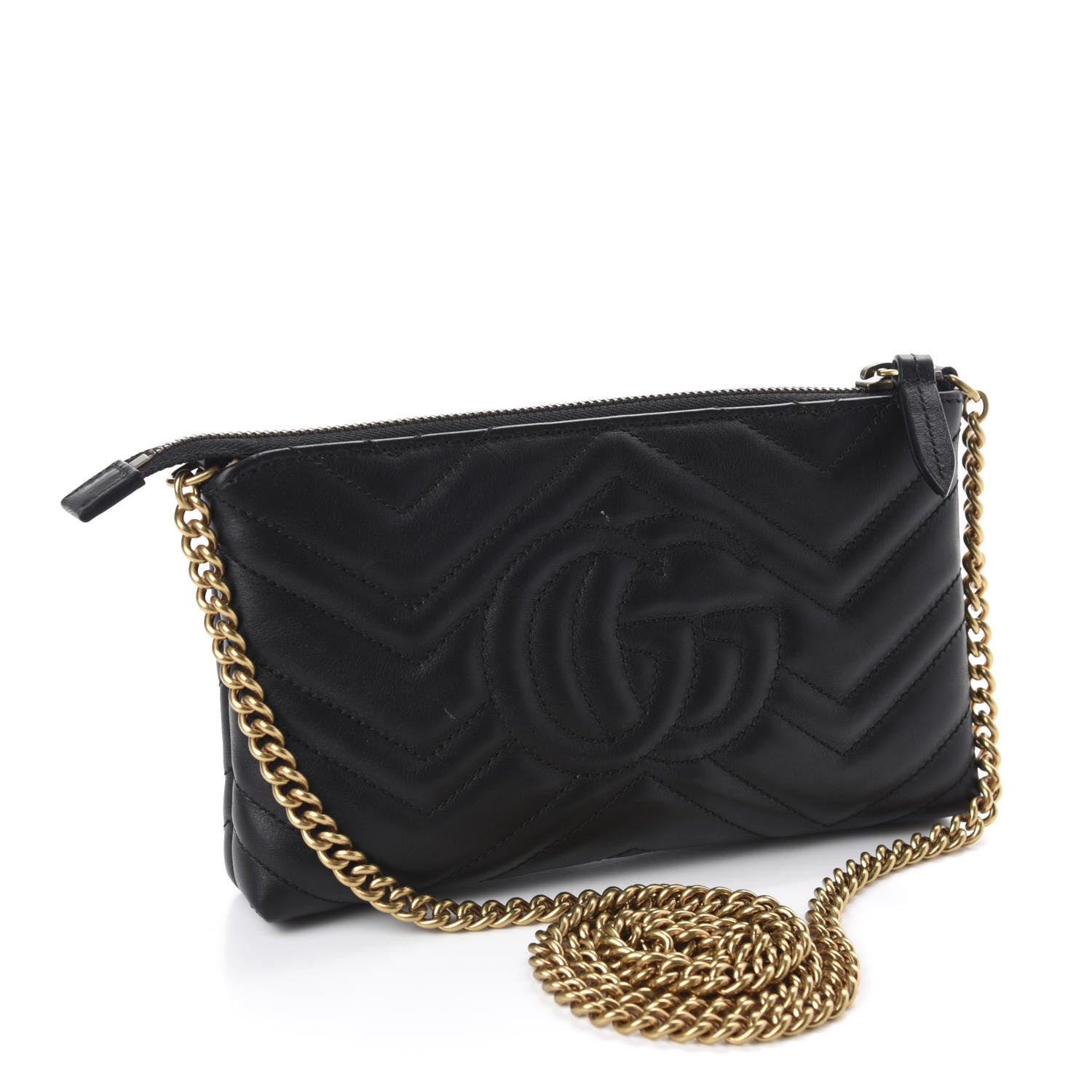 Gucci Calfskin Matelasse Mini GG Marmont Chain Bag Black 3 of 11