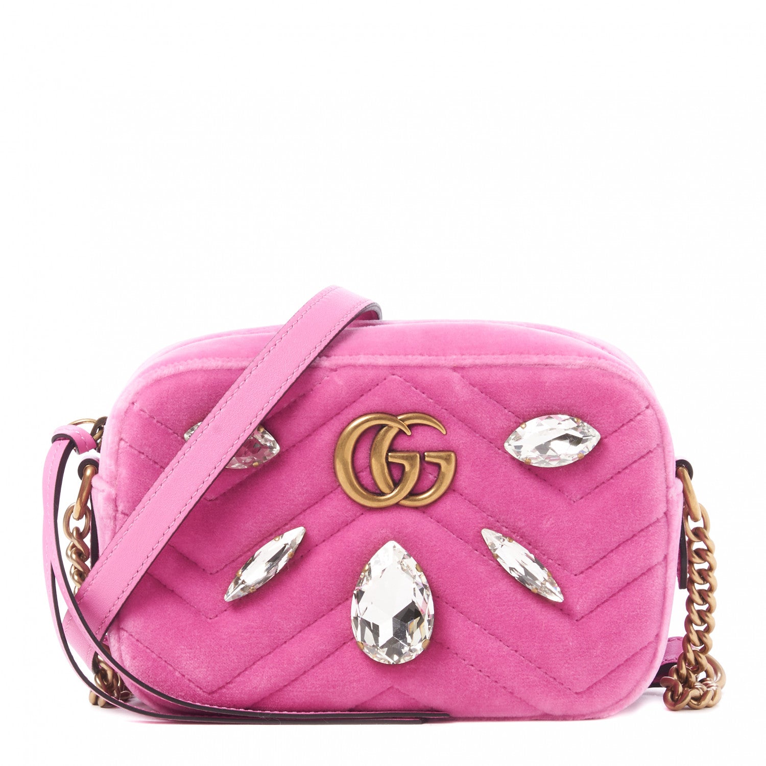 Gucci Velvet Matelasse Marquise Crystals Mini GG Marmont Chain Shoulder Bag Malva 1 of 10