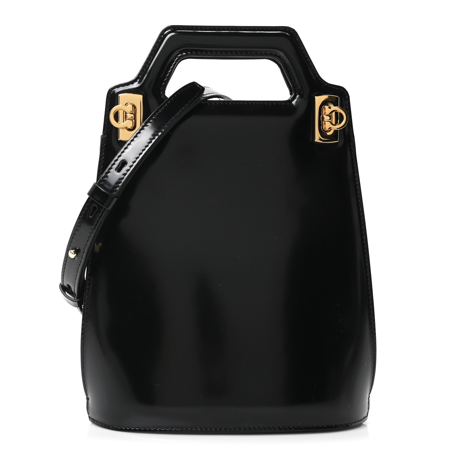 Salvatore Ferragamo Brushed Calfskin North South Wanda Top Handle Bag Black 1 of 9
