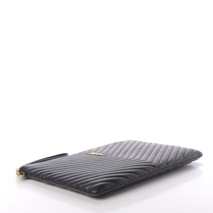 Saint Laurent Calfskin Matelasse Chevron Monogram Document Holder Black 4 of 10