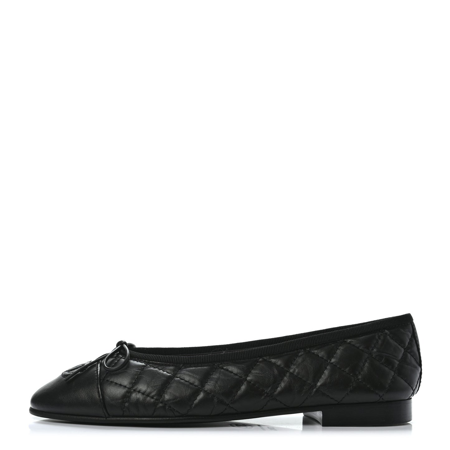 Aged Calfskin Quilted CC Cap Toe Ballerina Flats 37.5 Black