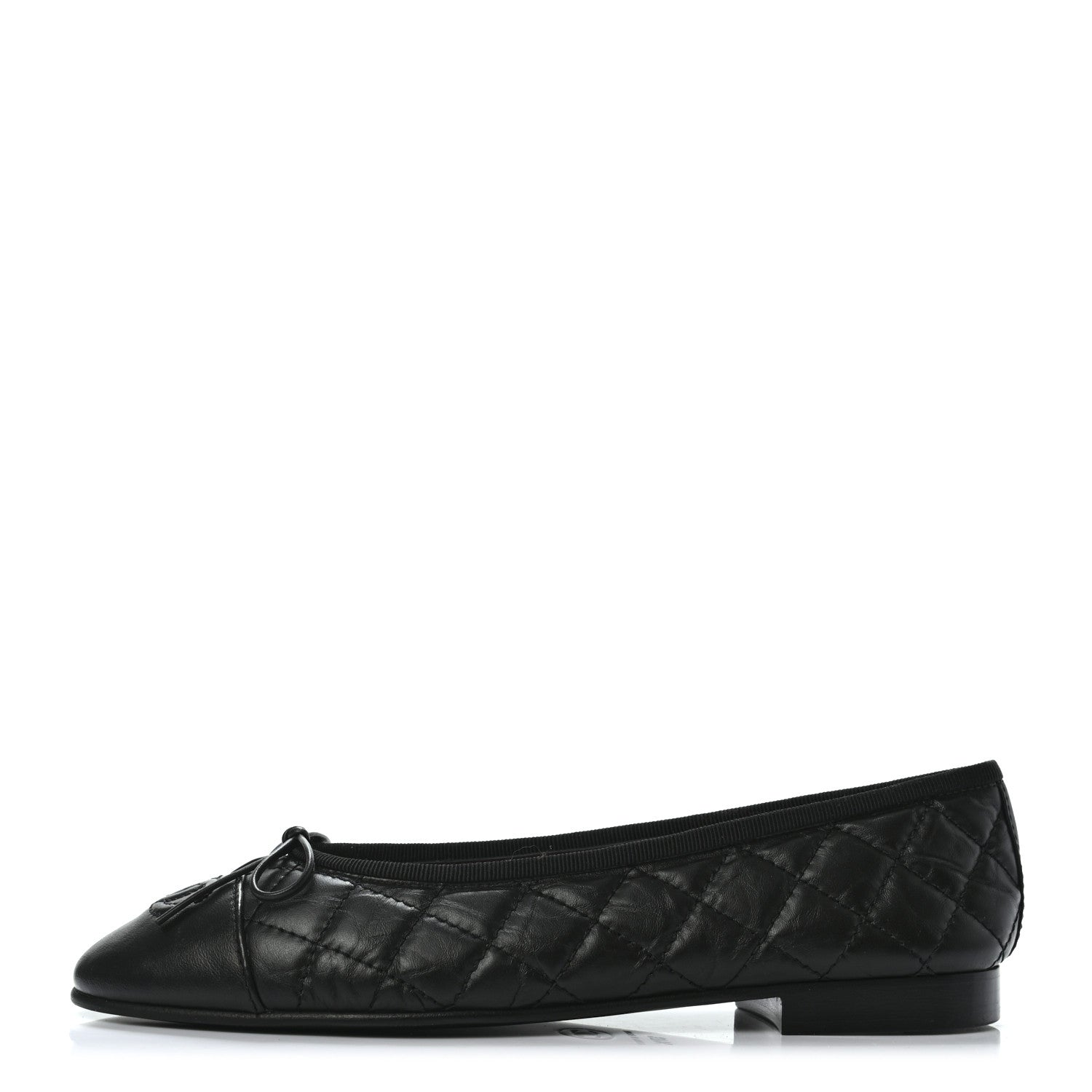 Chanel Aged Calfskin Quilted CC Cap Toe Ballerina Flats 37.5 Black 1 of 7