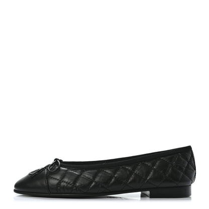 Chanel Aged Calfskin Quilted CC Cap Toe Ballerina Flats 37.5 Black 1 of 7