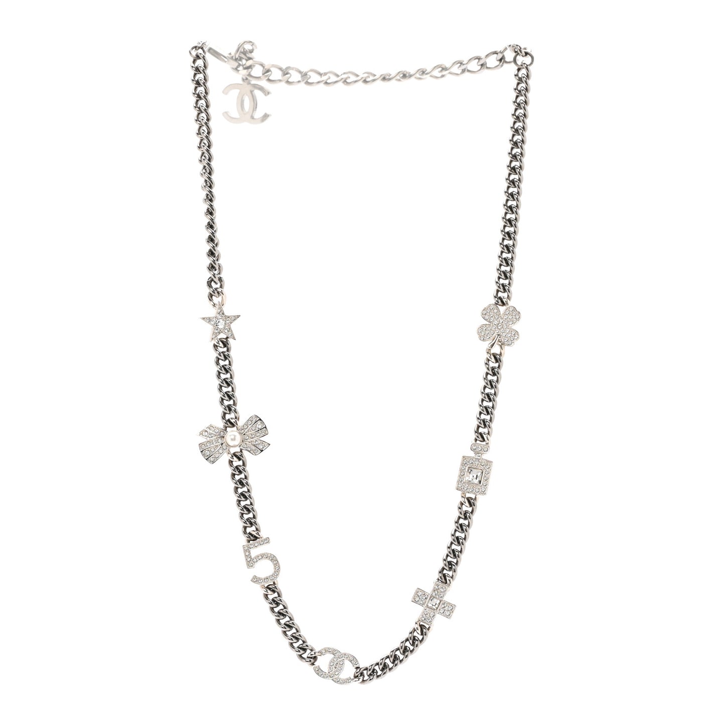 Ruthenium Crystal Chain CC Lucky Charms Choker Silver