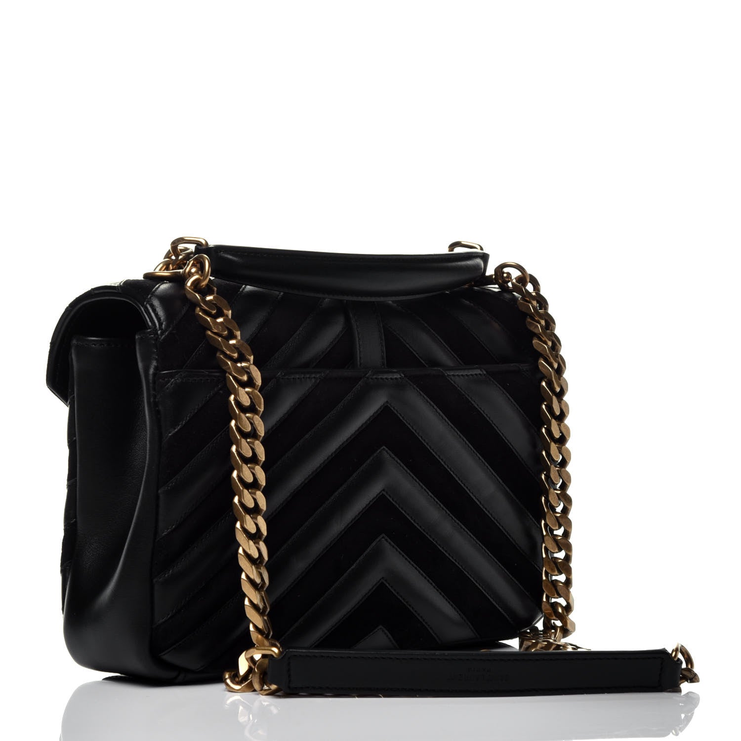 Saint Laurent Calfskin Suede Matelasse Chevron Monogram Medium College Bag Black 3 of 8