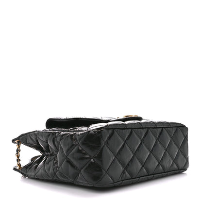 Chanel Shiny Crumpled Calfskin Quilted Wavy CC Hobo Black 4 of 12