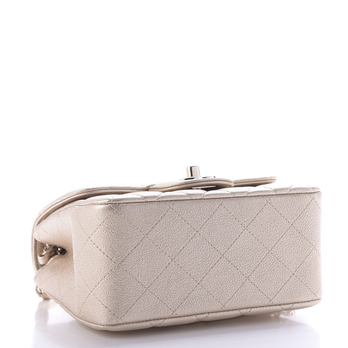 Metallic Lambskin Quilted Mini Square Flap Gold