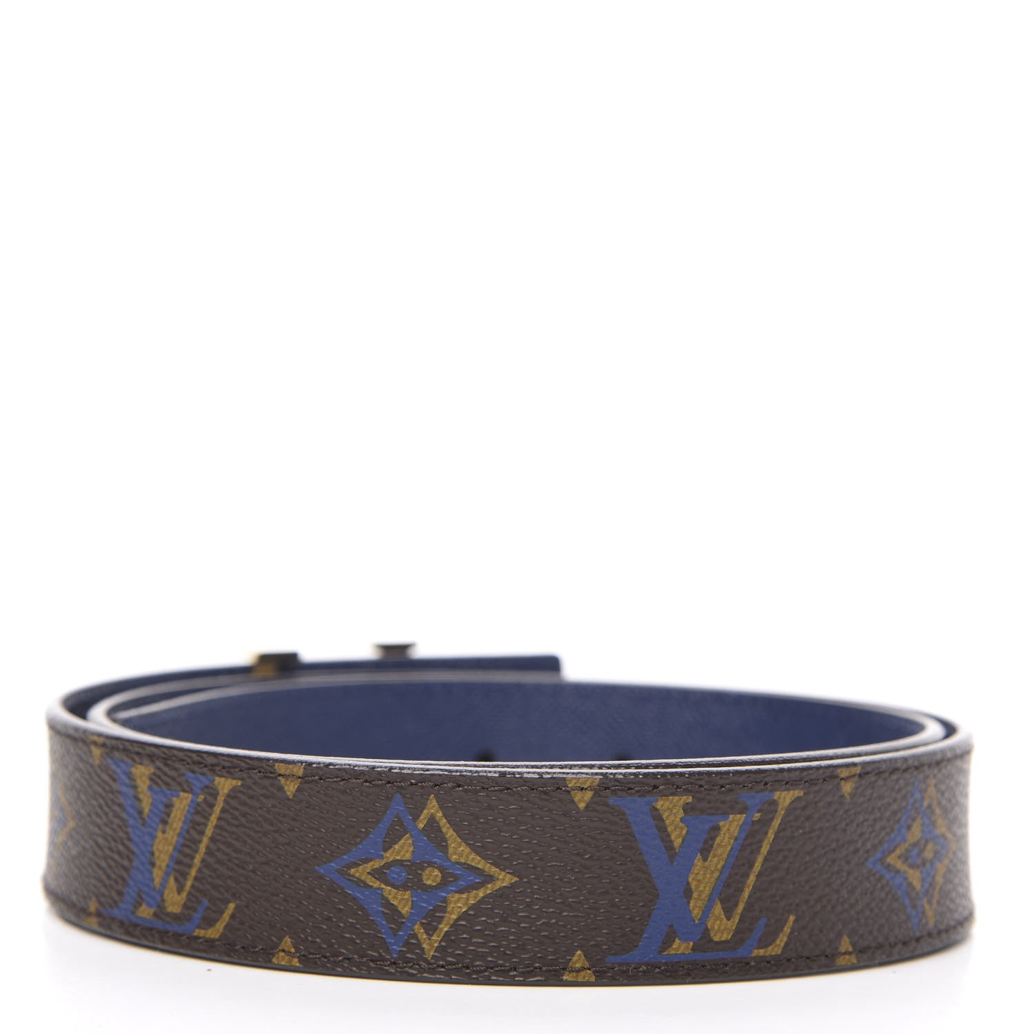 Louis Vuitton Calfskin Rainbow Monogram 30mm LV Initiales Reversible Belt 80 32 Blue 2 of 4