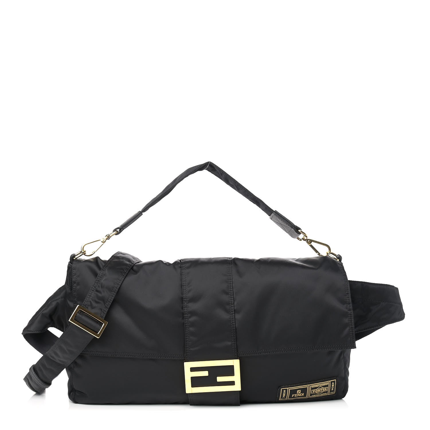Fendi X PORTER Nylon XL Belt Baguette Bag Black 1 of 12