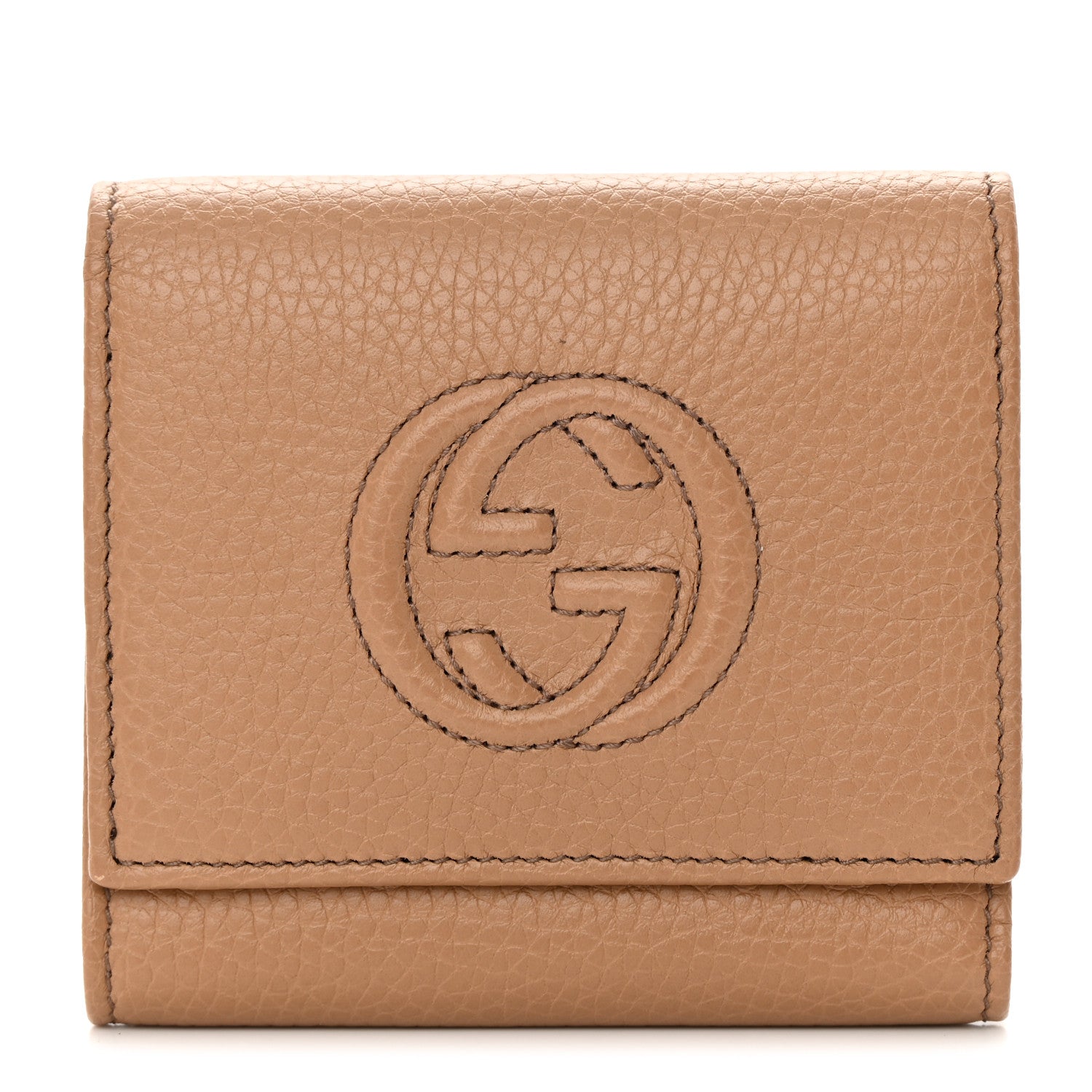 Gucci Pebbled Calfskin Soho Compact Flap Wallet Camelia 1 of 10