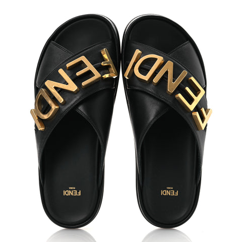 Vitello Womens Fendigraphy Slide Sandals 38.5 Black