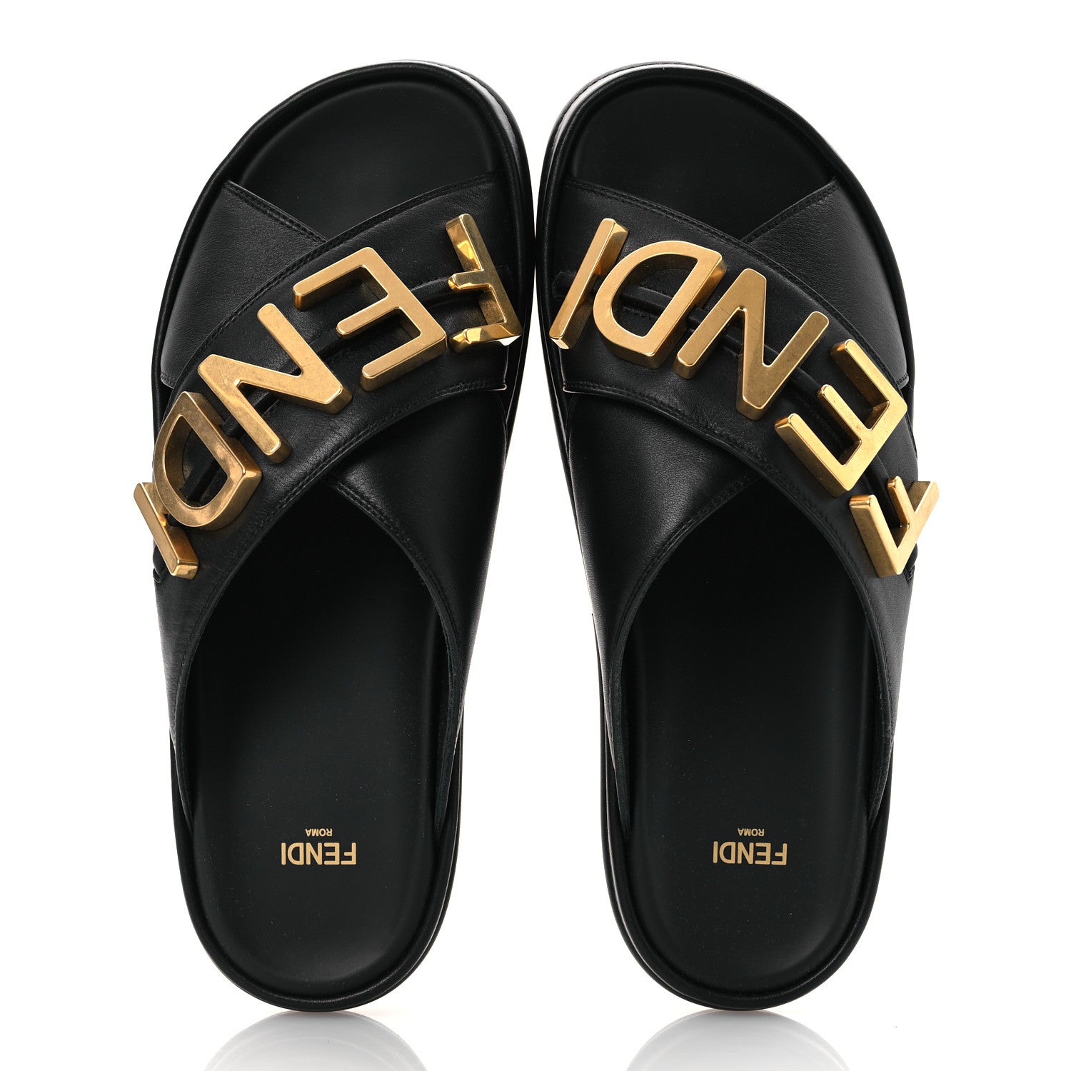 Fendi Vitello Womens Fendigraphy Slide Sandals 38.5 Black 2 of 13