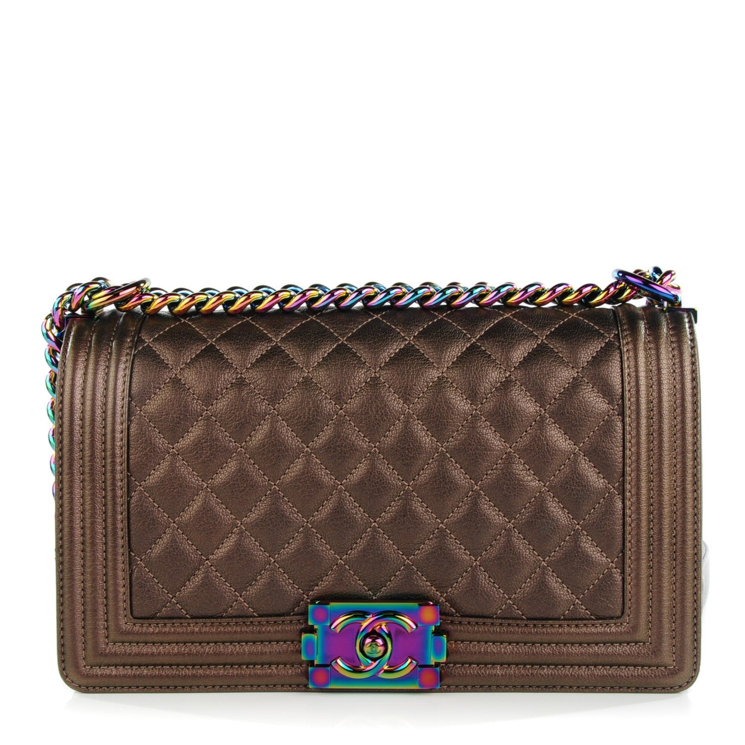 Chanel Iridescent Goatskin Quilted Medium Boy Flap Dark Gold 1 of 7
