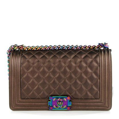 Chanel Iridescent Goatskin Quilted Medium Boy Flap Dark Gold 1 of 7