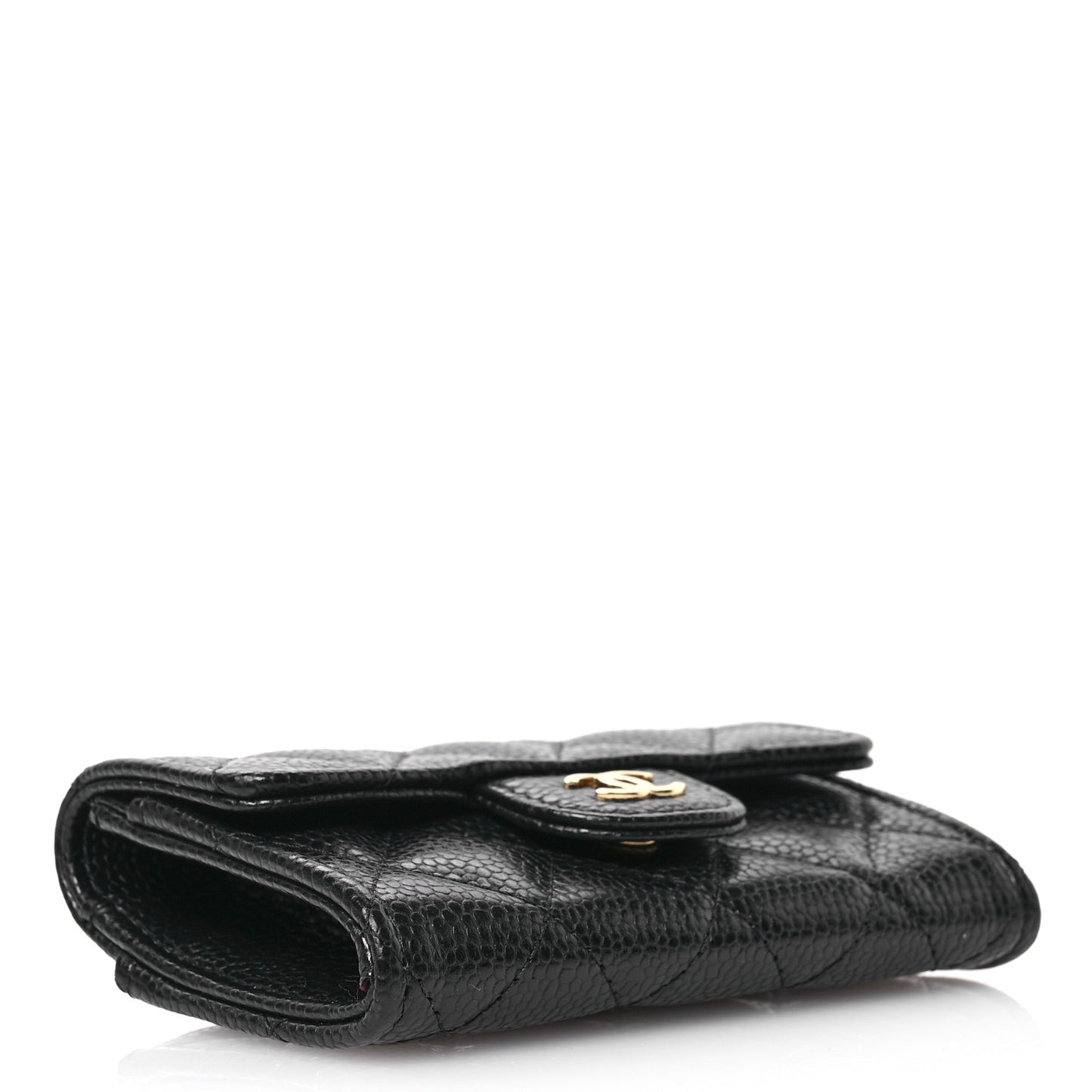 Caviar Quilted Flap Card Holder Wallet Black
