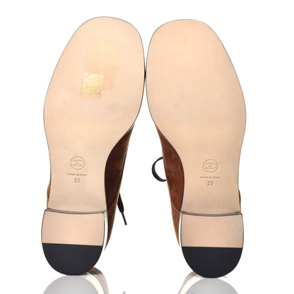 Chanel Suede Patent Cap Toe CC Boots 39 Beige Black 5 of 9