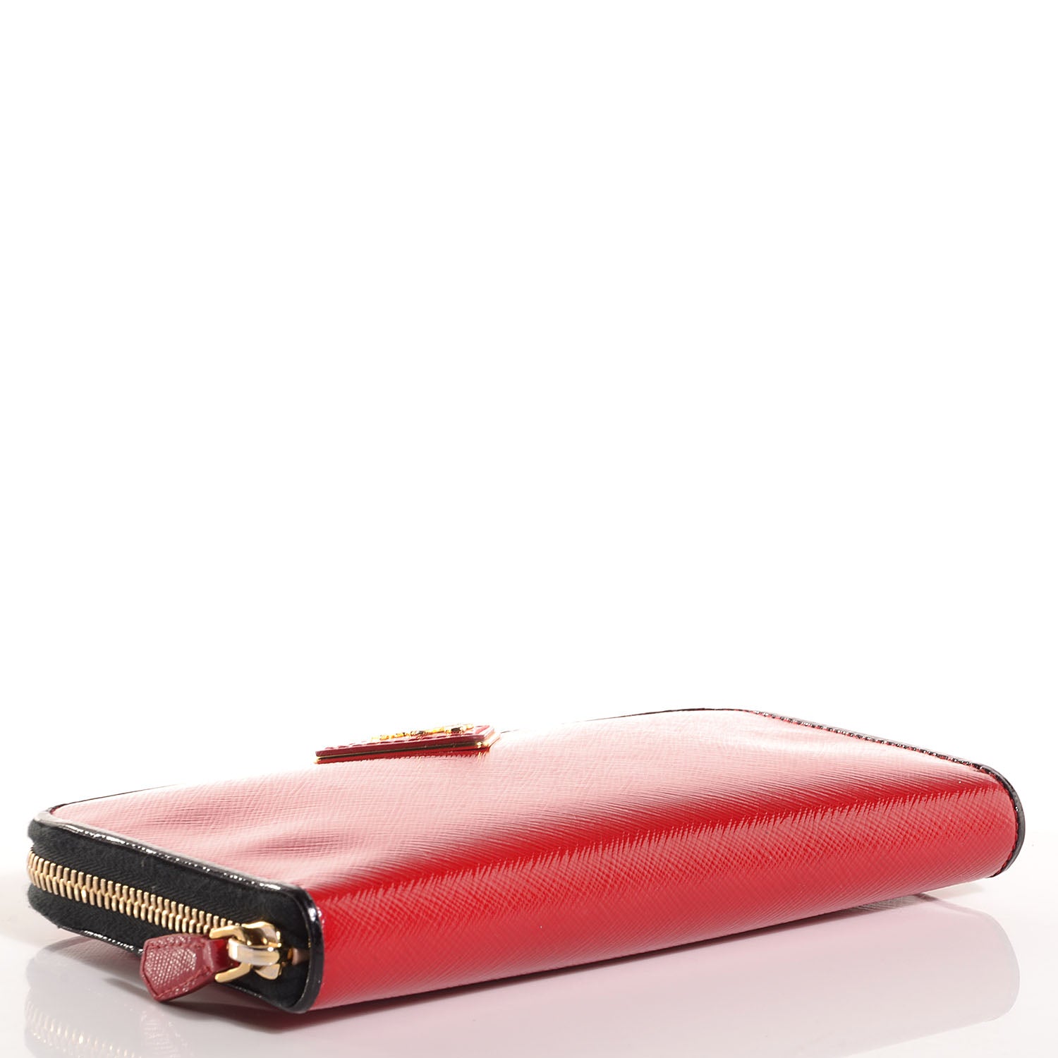 Prada Saffiano Vernice Bi-Color Zip Around Wallet Rosso Black 4 of 9