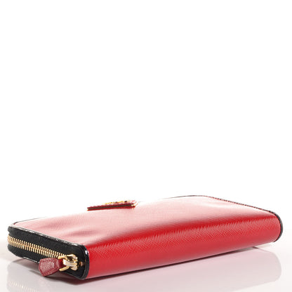 Prada Saffiano Vernice Bi-Color Zip Around Wallet Rosso Black 4 of 9