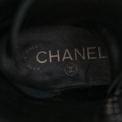 Chanel Crackled Calfskin Velvet Pearl Combat Ankle Boots 38 Black 7 of 9