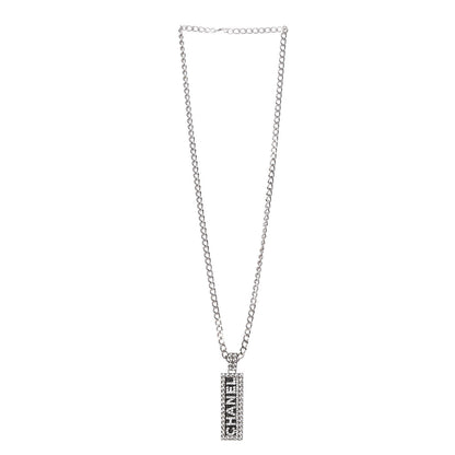 Chanel Crystal Chain Logo Necklace Silver 4 of 7