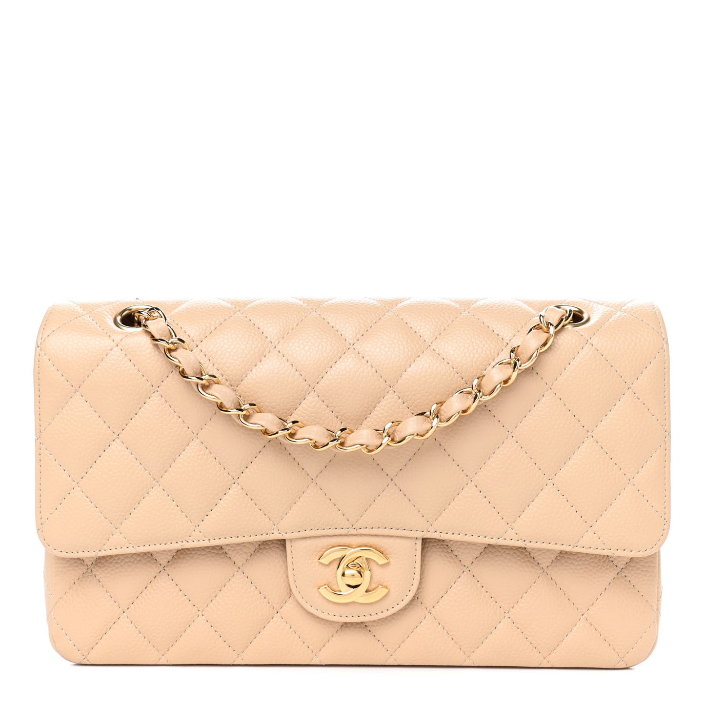 Caviar Quilted Medium Double Flap Beige Clair