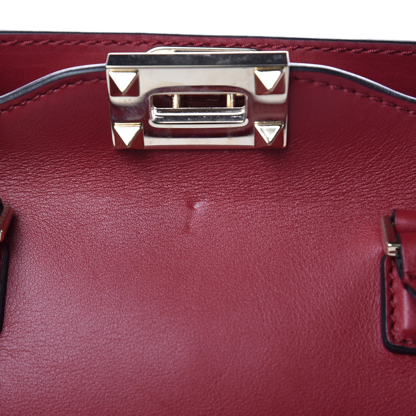 Vitello Small Rockstud Double Handle Tote Red