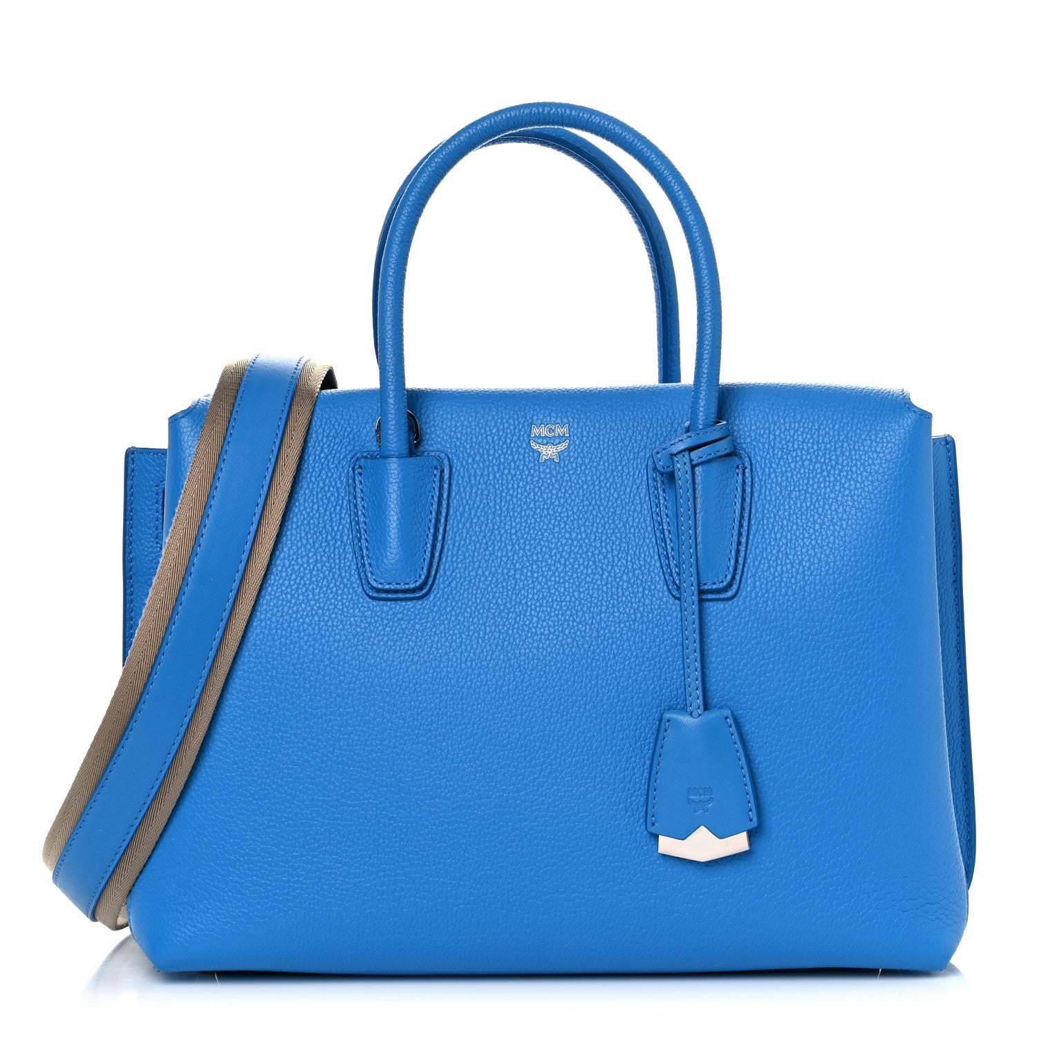 MCM Grained Calfskin Medium Milla Tote Tile Blue 1 of 8