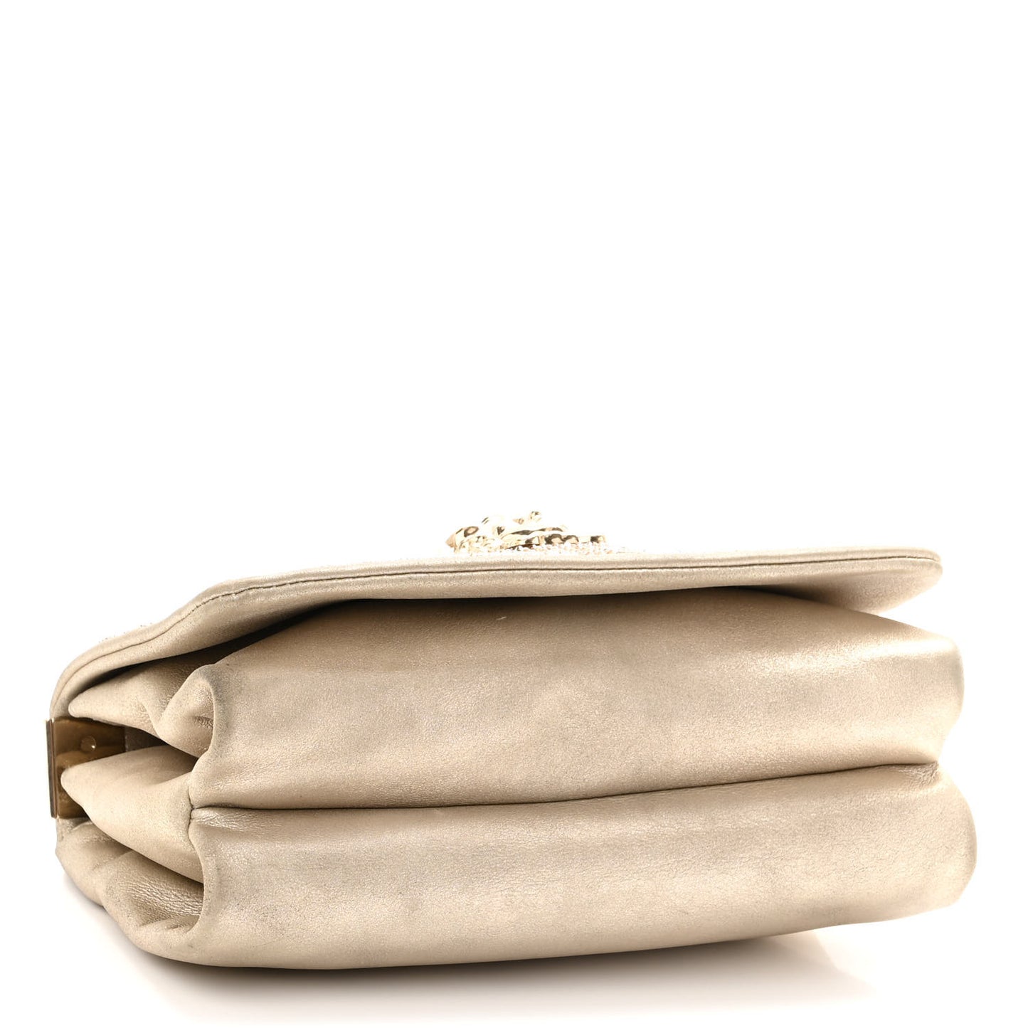 Suede Palazzo Crystal Chain Evening Bag Gold