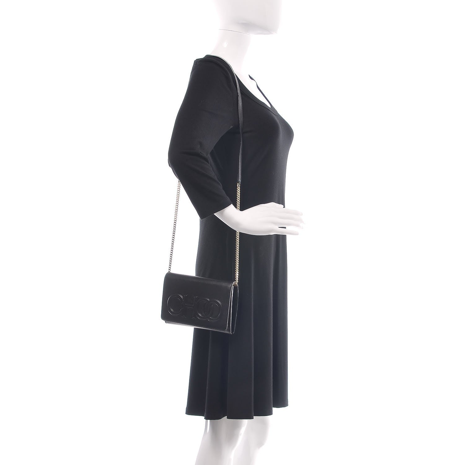 Jimmy Choo Lambskin Logo Emossed Wallet On Chain Black 2 of 9