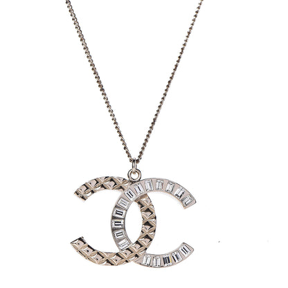 Chanel Baguette Crystal Quilted CC Pendant Necklace Gold 4 of 6