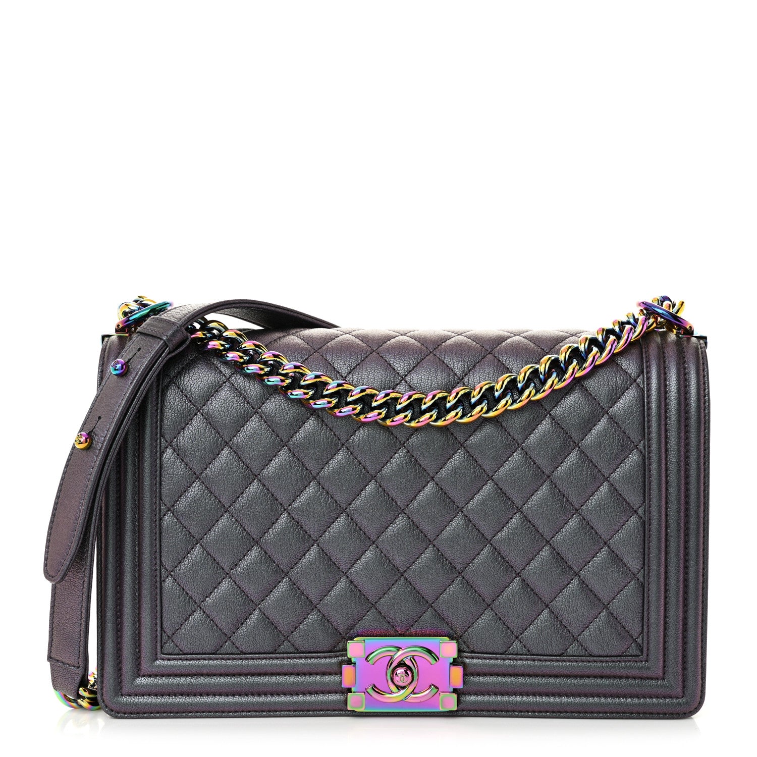 Chanel Iridescent Goatskin Quilted New Medium Boy Flap Purple 1 of 10