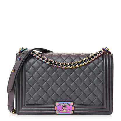 Chanel Iridescent Goatskin Quilted New Medium Boy Flap Purple 1 of 10
