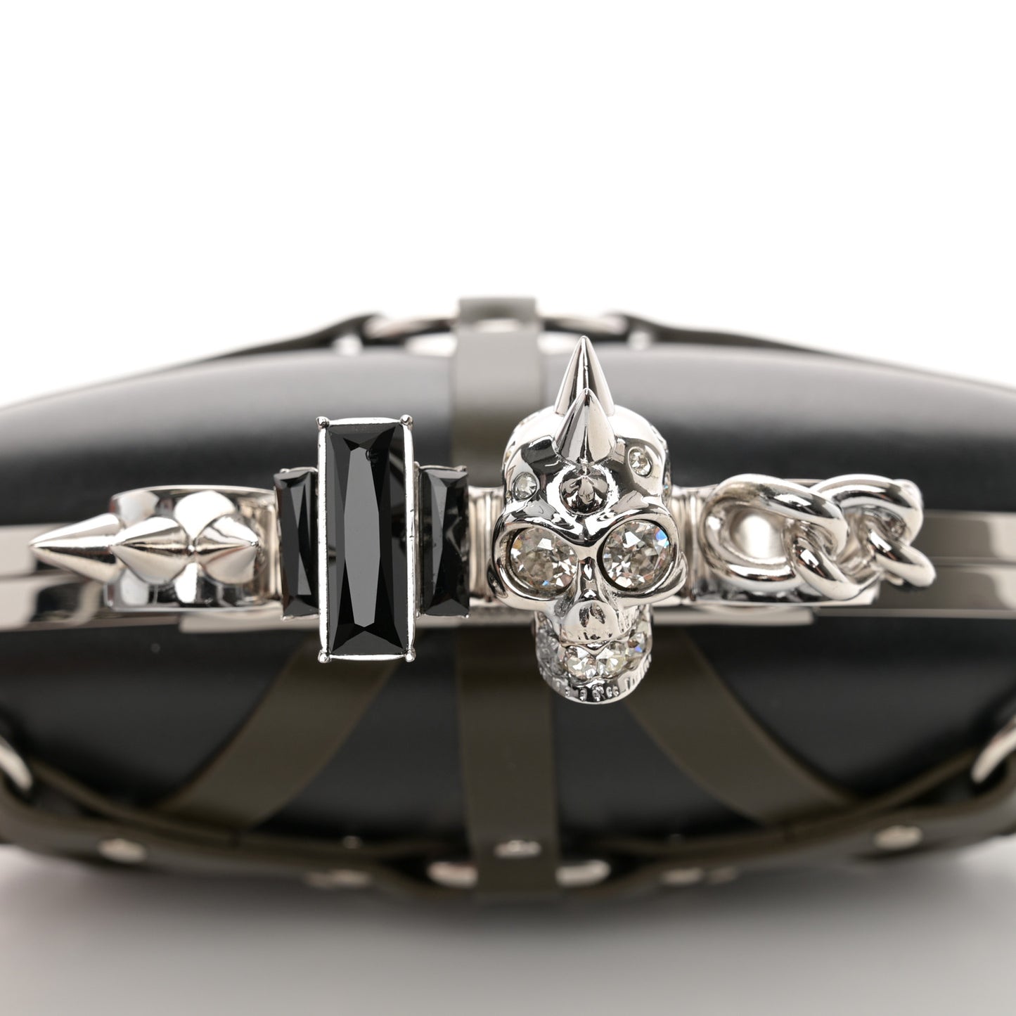 Nappa Harness Skull Knuckle Oval Box Clutch Black