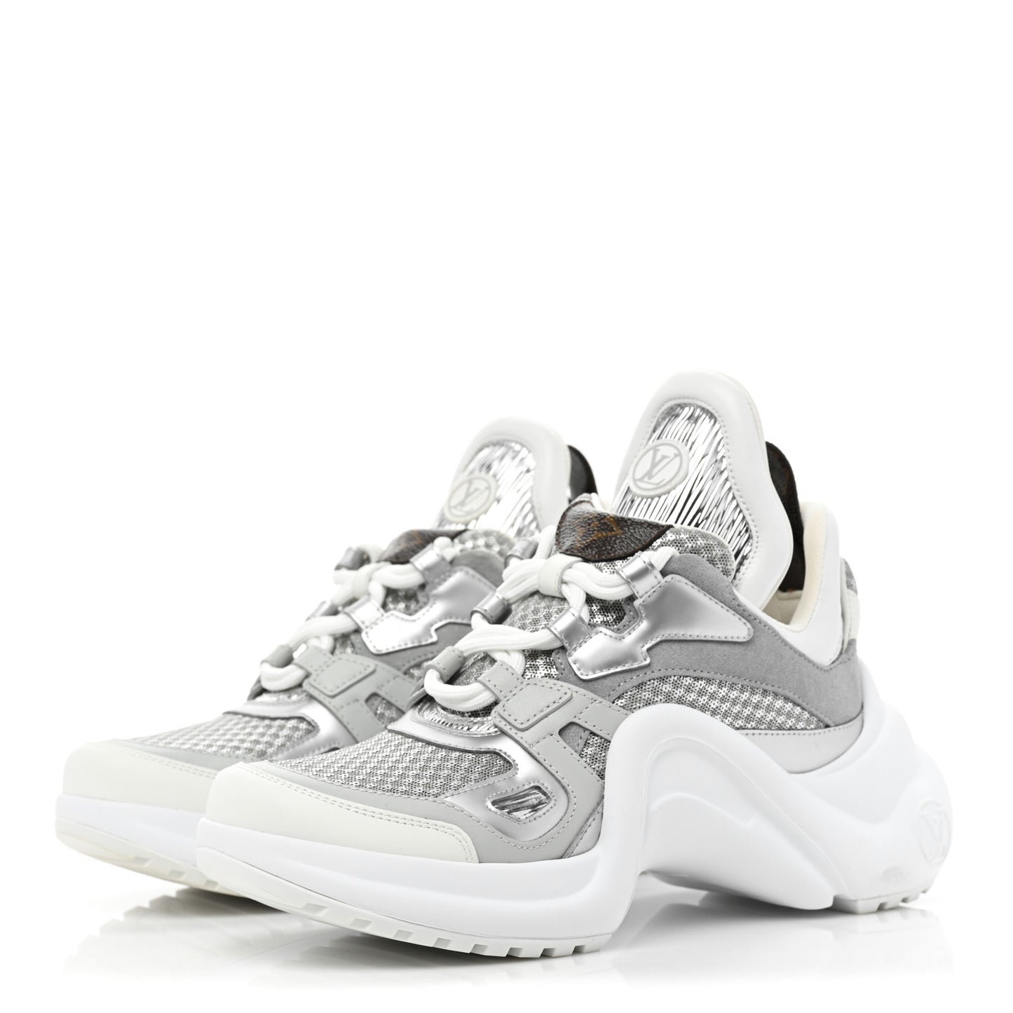 Metallic Calfskin Technical Nylon LV Archlight Sneakers 36 White Silver