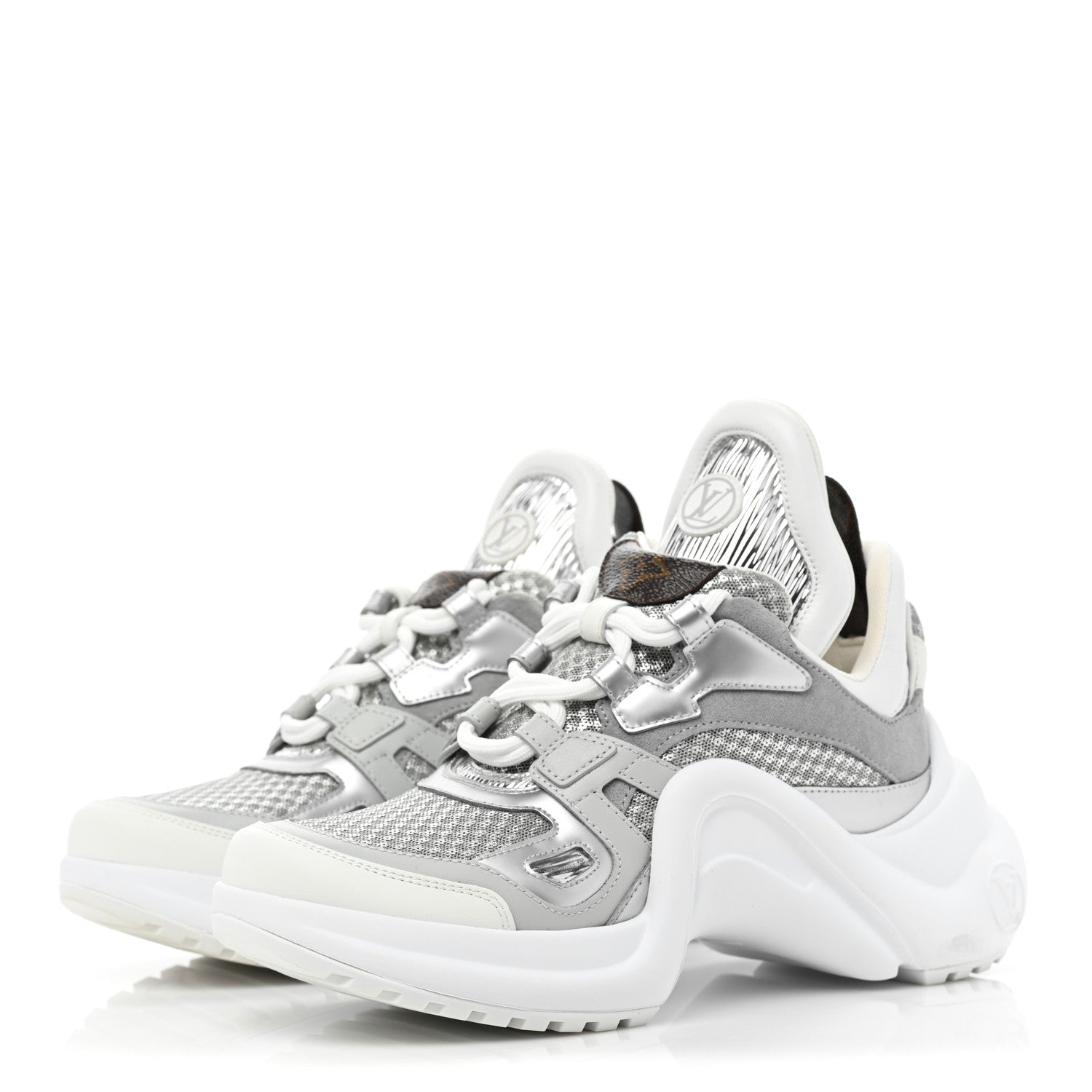 Louis Vuitton Metallic Calfskin Technical Nylon LV Archlight Sneakers 36 White Silver 3 of 10