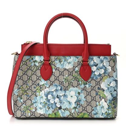 Gucci GG Supreme Monogram Blooms Medium Zip Top Tote Beige Blue Navy Hibiscus Red 1 of 11