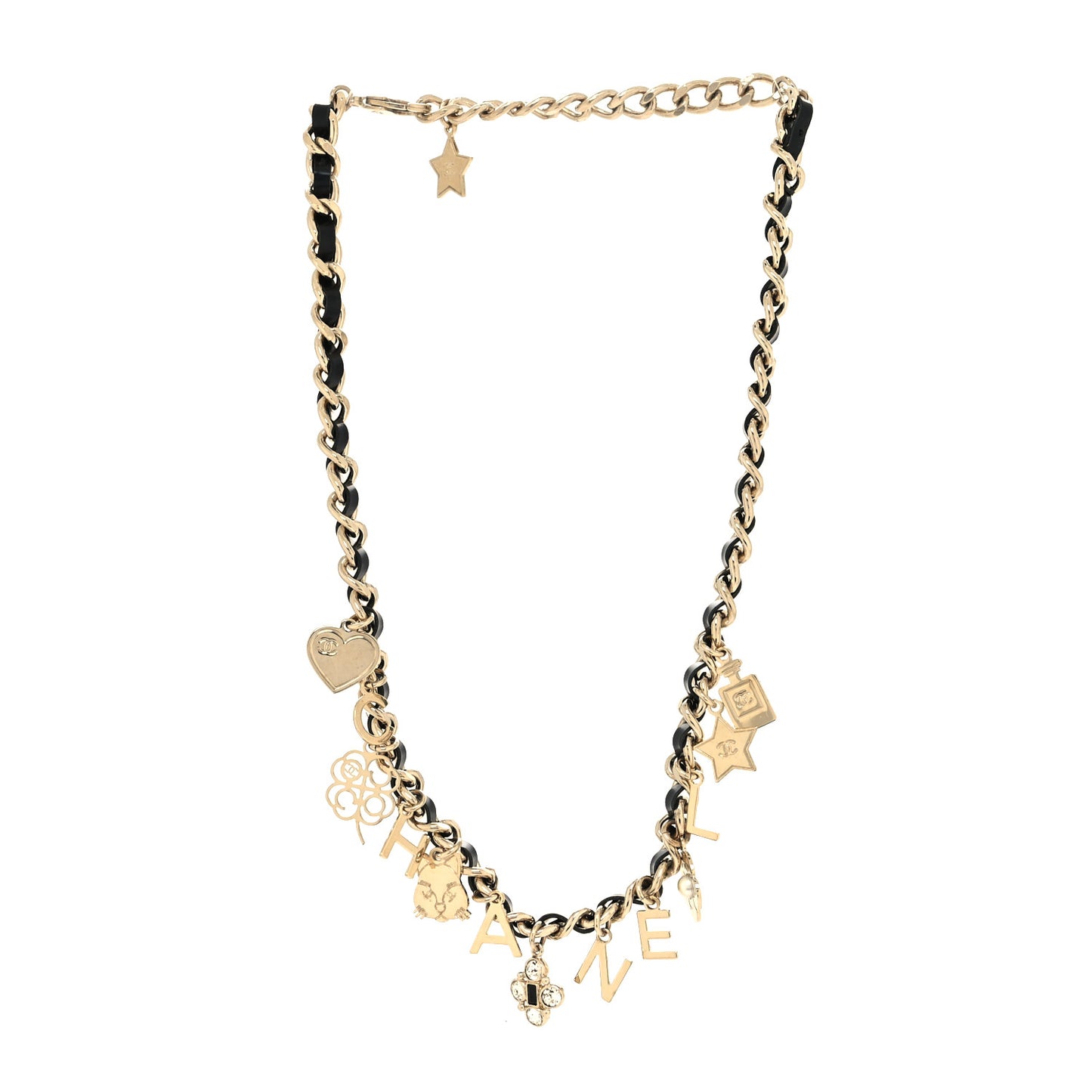 Lambskin Crystal CC Logo Charming Necklace Gold Black