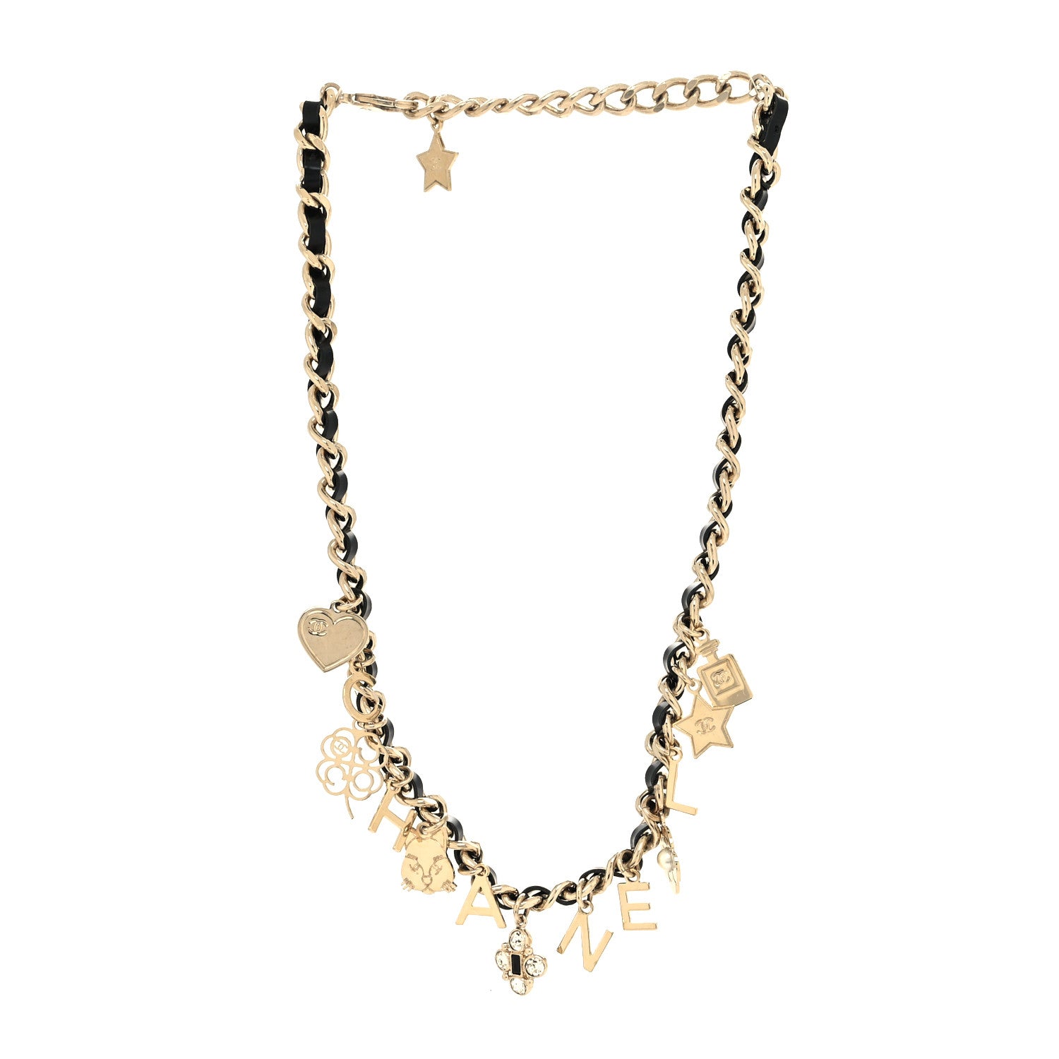 Chanel Lambskin Crystal CC Logo Charming Necklace Gold Black 3 of 5